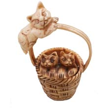 OX BONE CARVED BASKET W/ CATS